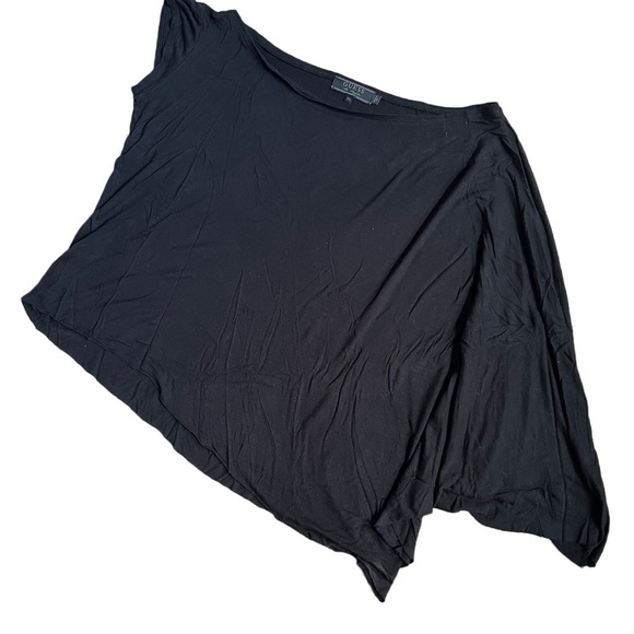 VINTAGE GUESS BLACK SHORT SLEEVE ASYMMETRICAL FLOWY FULL LENGTH TOP SIZE XS - Picture 3 of 7
